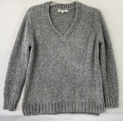 Orvis Sweater Womens Medium Gray Chenille Soft Cozy Vneck-image