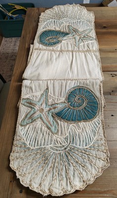 Pier 1 Imports Coastal Embroidered Sea Shell Table Runner Beach Theme 69