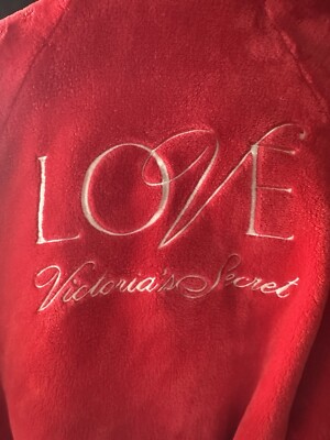 VICTORIA’S SECRET Red Comfy Cozy Fluffy Plush Robe Size XS White Trim-image