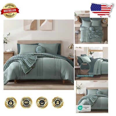 Cozy Sage Green 7-Piece Bedding Set - King Comforter with Sheets & Pillowcases-image