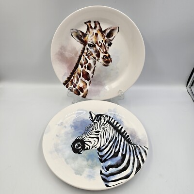 Pier 1 Imports Giraffe & Zebra Plate Luncheon Salad Safari Size 8-3/4