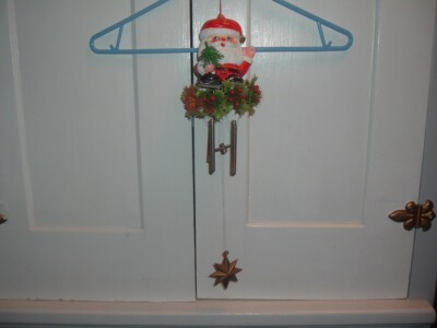 VTG Christmas Wind Chimes Santa Mr Claus Holly Plastic Hong Kong Holiday Xmas-image