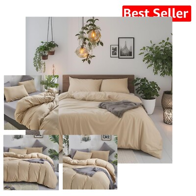 Twin Size Tan Comforter Set - Modern Cotton Bedding with 2 Pillowcases-image