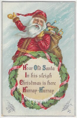 1910 Wonderful Christmas SANTA CLAUS w/ Beard Blowing in Wind - Vintage Postcard-image
