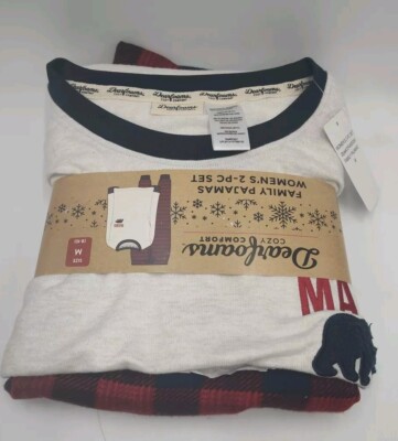 Dearfoams PAPA BEAR Womans Sz M Pajamas Cozy Comfort 2pc Set Long Sleeve,NEW-image