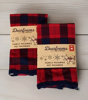 New 2 Sets Pjs Dog Dearfoam Cozy Comfort Size Medium Red Buffalo Check Pajamas-image