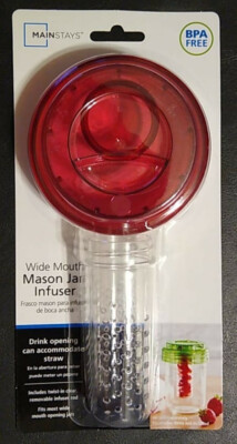🔥 MAINSTAYS Wide Mouth Mason Jar Infuser - Drink Opening and Straw Hole - RED-image