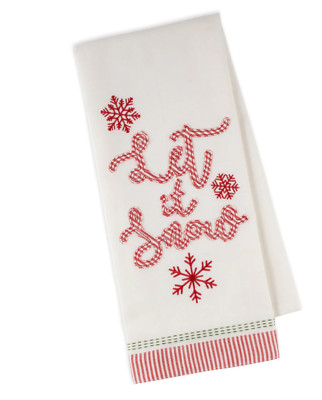 Brand new 100% cotton embellished Let it Snow dish towel 18
