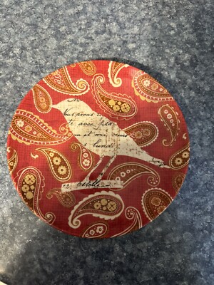 Pier 1 Imports Salad Plate Red Paisley With Bird 8”-image