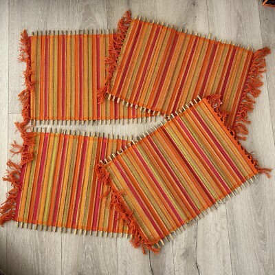 Pier 1 Imports Placemats Set of 4 Straw Cotton Vibrant Orange Woven Table-image