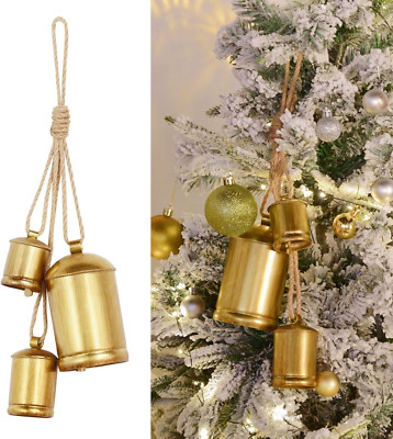 Christmas Bells, Vuskly Gold Bells Metal Vintage Bells with Jute Hanging Rope, C-image