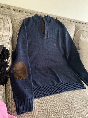 Chaps Mens Sweater Blue Large Elbow Patch Button Career Cozy Comfort Casual-image