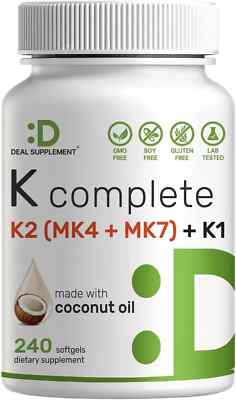 Vitamin K Complete - High Potency Vitamin K2 (MK-7 and MK-4) & K1, 240 Softgels-image