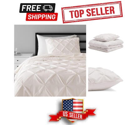 Cozy All-Season Down-Alternative Comforter Set with Pinch Pleat Design - Twin XL-image