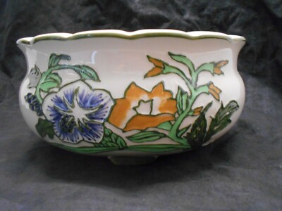 Porcelain AAA Imports Raised Floral Designed Footed Planter W/ Scalloped Edges -image