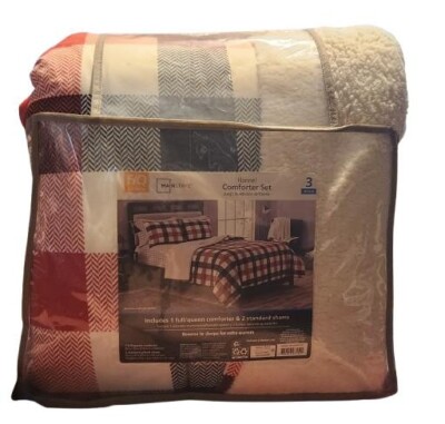 Mainstays Red Plaid Reversible to Sherpa Comforter Set, Full/Queen, 3 Piece Set-image