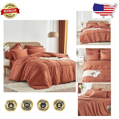Complete Full Size Comforter Set - 7-Piece Soft Microfiber Bedding in Terracotta-image