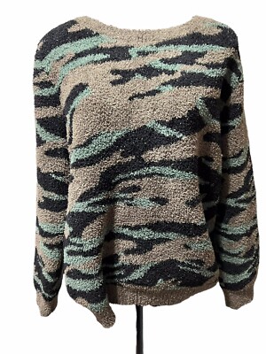 Barefoot Dreams CozyChic Seaside Crewneck Pullover Green Camo Size X-Large-image