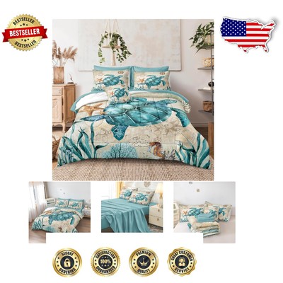 Lightweight Blue-Green Turtle Comforter Set Twin Size - Cozy & Soft-image