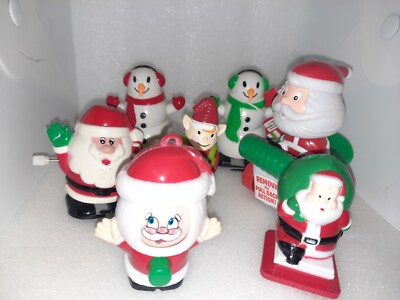 Vintage To Now Christmas Plastic Wind Up/face Spinning/stamp Toy Lot-image