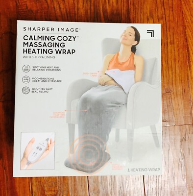 Sharper Image Calming Cozy Massaging Heating Wrap - Gray with Sherpa Lining NEW-image