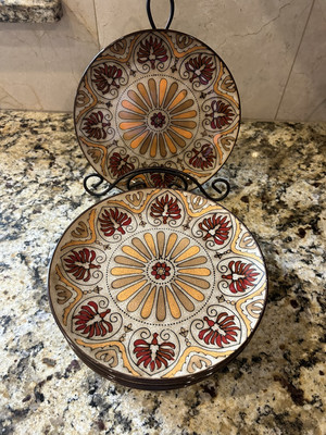 Pier 1 Imports Stoneware 8.5” Salad Plates ~ Myra Design ~ Set Of 7-image