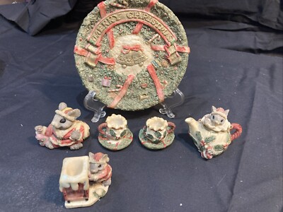 Miniature Tea Set Mouse Family Merry Christmas Holiday Design-image