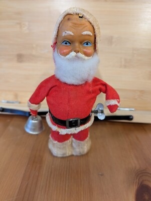 Vintage ALPS Japan Mechanical Santa Claus Ringing Bell Wind Up Works-image