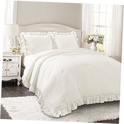 - Comforter Set, Soft Ruffled Bedding with Matching Sham, Cozy Twin XL White-image
