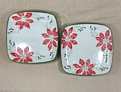 2 “DUTCH WAX” by COASTLINE IMPORTS SANDWICH PLATES POINSETTIA EMBOSSED DESIGN-image