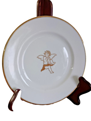 7-1/2” White Appetizer Salad Plate Gold Cherub Cupid Rim Rosanna Imports-image