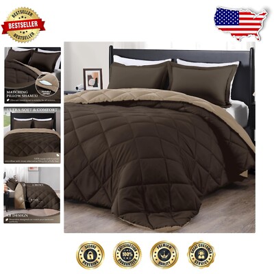 Luxuriously Soft Twin Comforter Set in Brown/Tan - Reversible & Modern Design-image