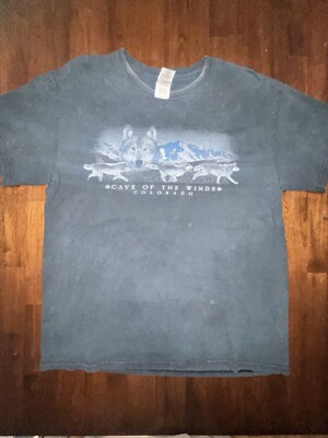 🐺Vintage Cave Of The Winds Colorado Wolf Graphic Tee Retro Black Size LARGE-image