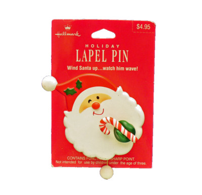 Hallmark PIN Christmas Vintage WIND UP SANTA Claus CANDY CANE 1993 Brooch NEW-image