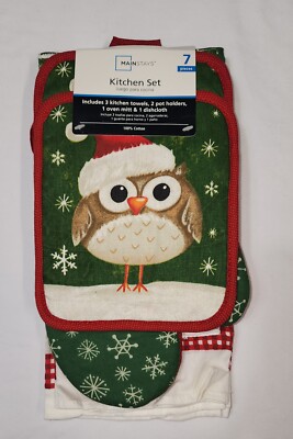 NEW Mainstays 7-piece Christmas Kitchen Set with a Festive Owl Design-image