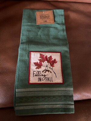 DII Design Imports Embellished Kitchen Hand Towel Falling in Fall Leaves New-image