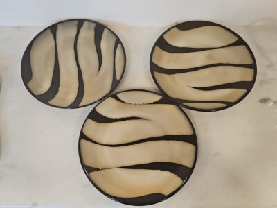 Pier 1 Zebra Brown Tan Stripes Salad Plates 8