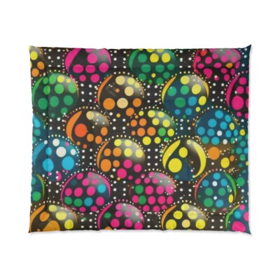 King Size Comforter Psychedelic Polka Dots Colorful Fun Retro Funky Home Decor-image