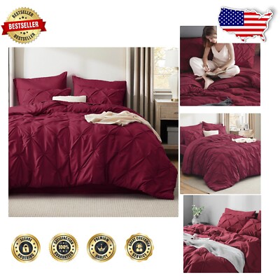 Elegant Dark Red Twin Comforter Set - 5 Piece Pintuck Bed Set for Cozy Spaces-image