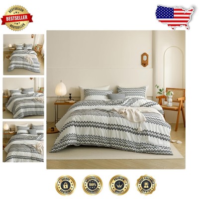 Soft Breathable King Comforter Set in Black Stripes - Cozy Contemporary Bedding-image