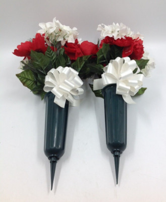 18in Artificial Floral Christmas Cemetery Peony Flowers Grave Vase Lot 2-image