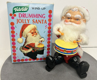 Vintage Christmas Yuletide Drumming Jolly Santa Claus Wind Up Toy 1978 ~ Korea-image