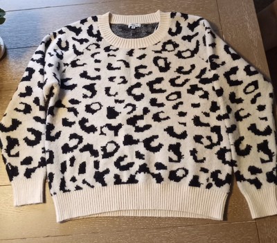 White Birch Womens LARGE Cream & Black Leopard Print Cozy Soft Sweater-image