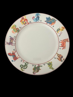 Pier 1 Imports Lot of 2 Chinese Zodiac 8” Salad Dessert Plate Dragon Tiger Pig-image
