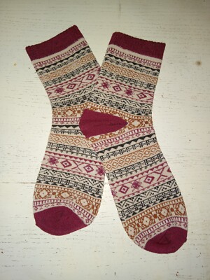 #4 One Pair Cozy Winter Geometric Pattern Thick Knit Women's Crew Socks Sz 6-10-image