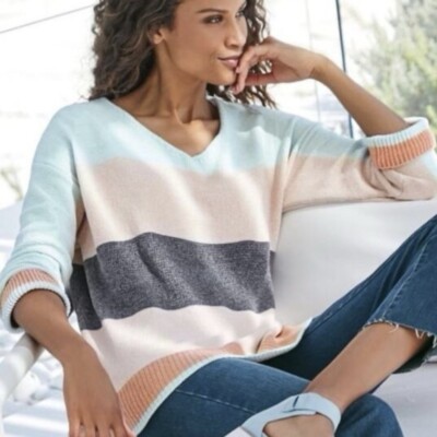NWT Soft Surroundings Lisbeth Chenille Sweater Pastel Colorblock Striped S NEW!!-image