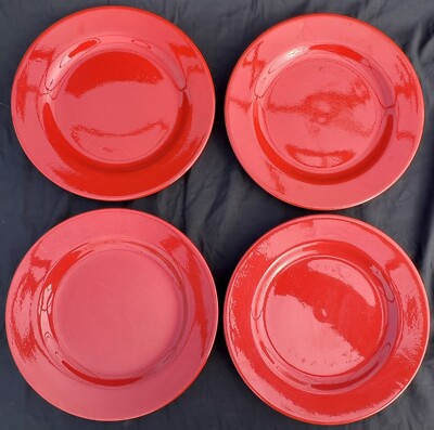Set Of 4~Pier 1®️~Earthenware Red Dinner Plates Spain 10.5”-some Scratch Marks-image