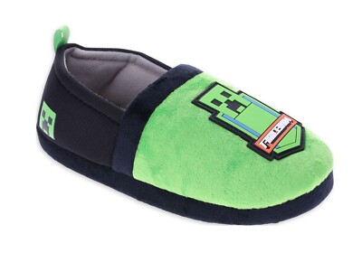 Minecraft Creeper Youth Boys Cozy Comfort Slip-on Slippers: 11/12 - 4/5-image