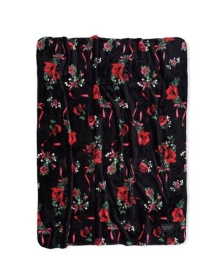 VICTORIA'S SECRET SHERPA BLANKET THROW FLORAL ROSES NWT Free Love Spell Lotion-image