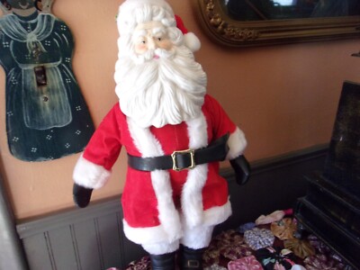 santa doll; porcelain head,hands and boots. wind-up musical. vintage BRINNS.-image
